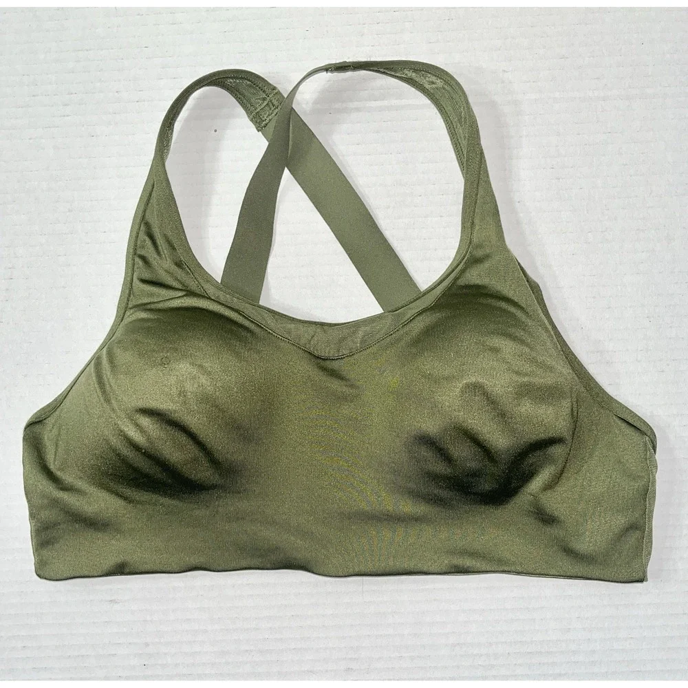 Victoria's Secret PINK Sports Bra Size Medium Olive‎ Green Cross Back Adjustable